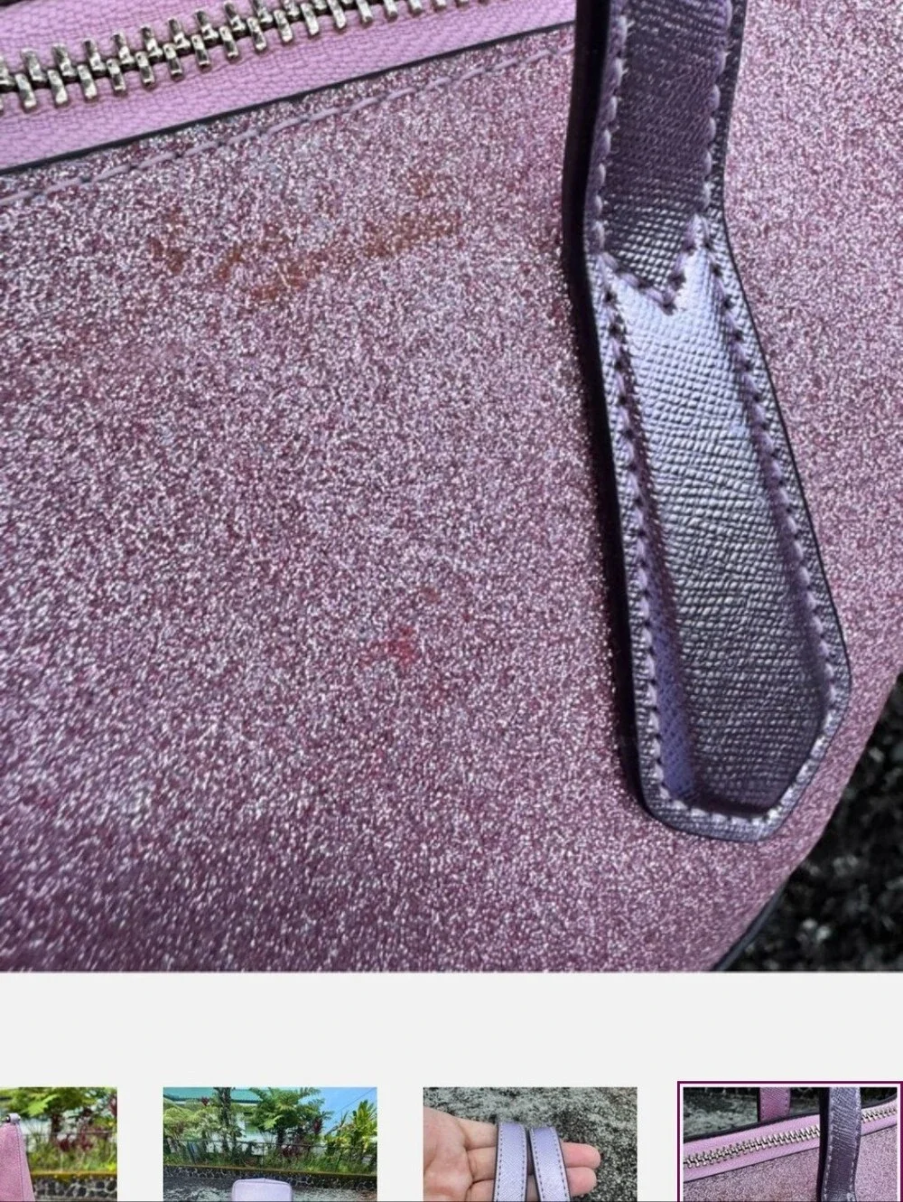 Kate Spade Pink Glitter Satchel Crossbody Bag Metallic Lavender Glitter Purse